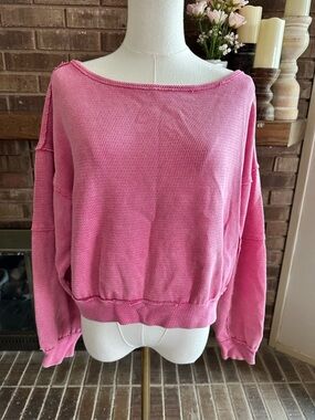 Free People We The Free Pink Thermal Waffle Knit Top